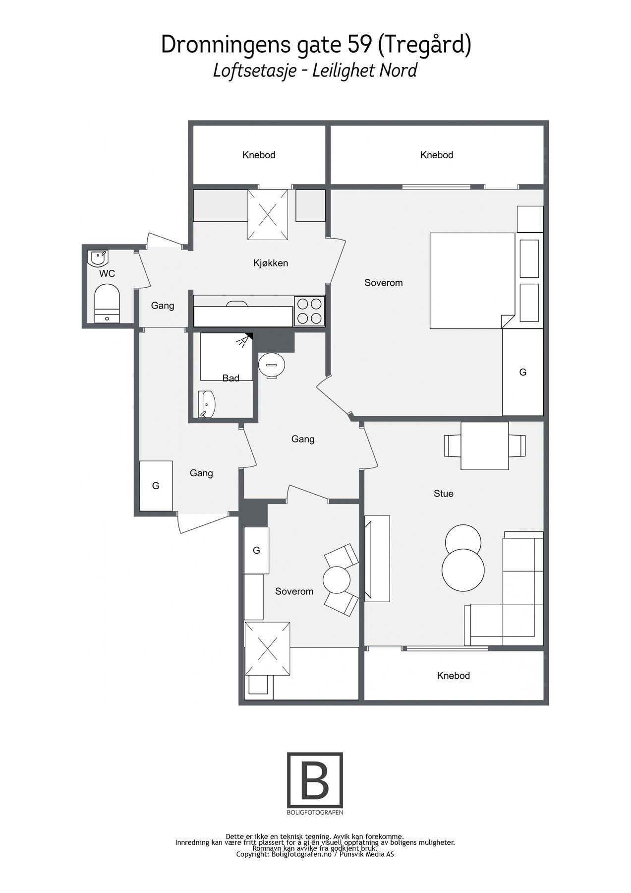 Dronningens gate 59 (Tregård) - Loftsetasje - Leilighet Nord Galleribilde