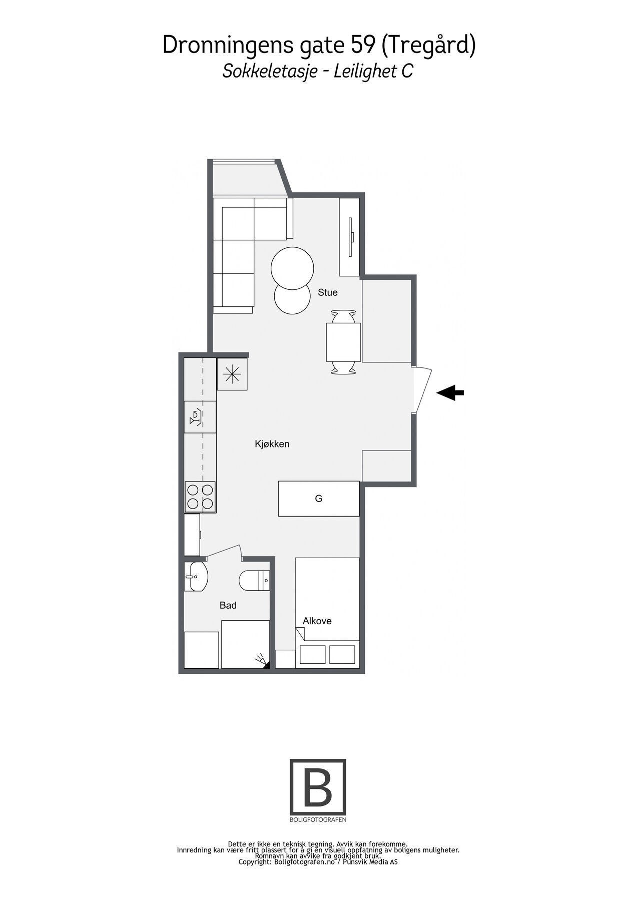 1. Dronningens gate 59 (Tregård) - Sokkeletasje - Leilighet C Galleribilde