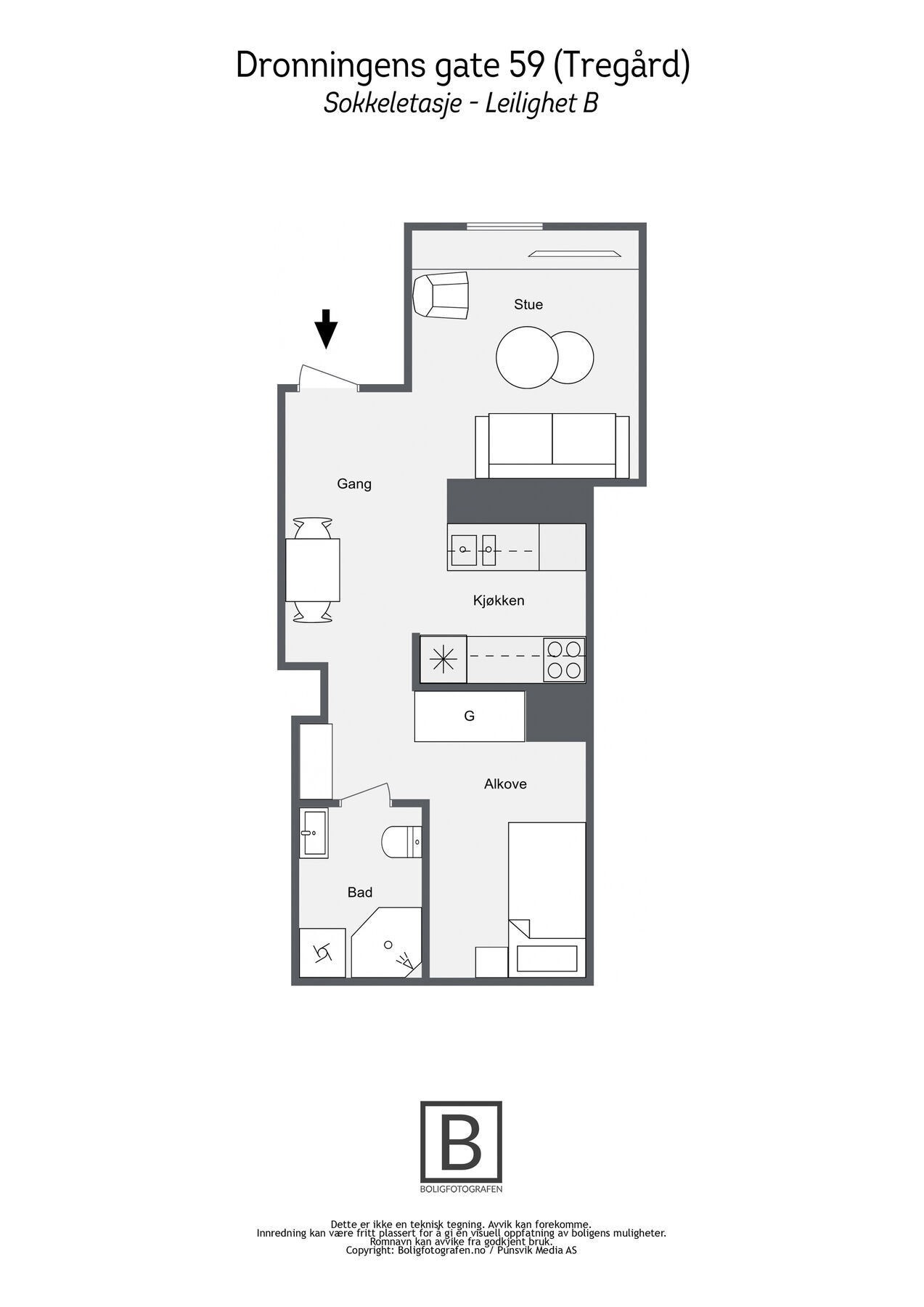 2. Dronningens gate 59 (Tregård) - Sokkeletasje - Leilighet B Galleribilde