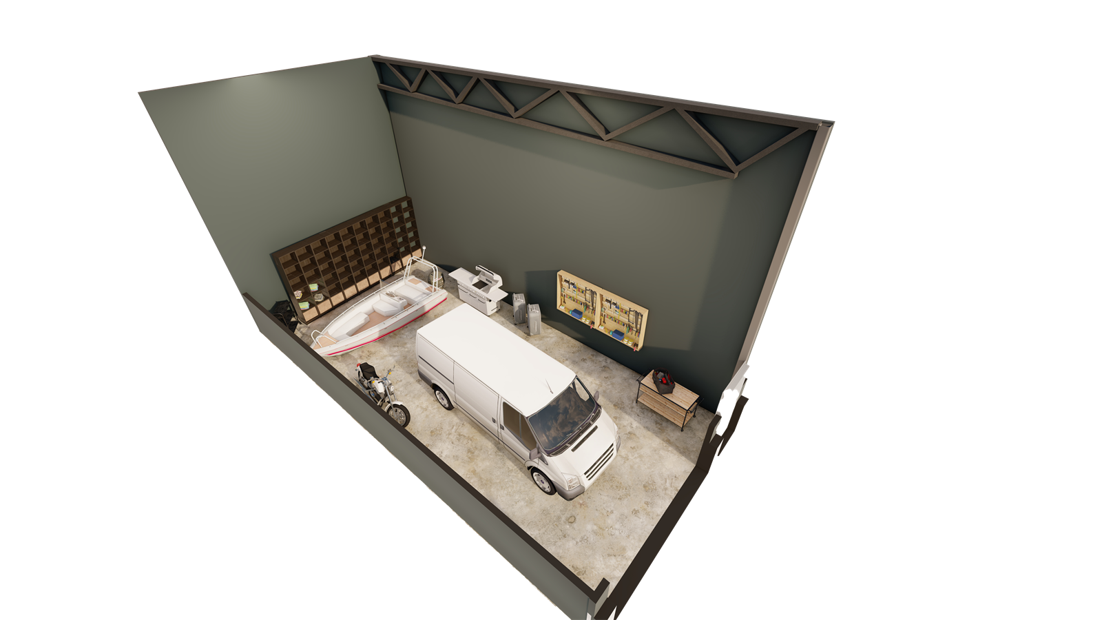 Lagerseksjoner med god takhøyde og 90 cm brysning for beskyttelse mot skader Galleribilde