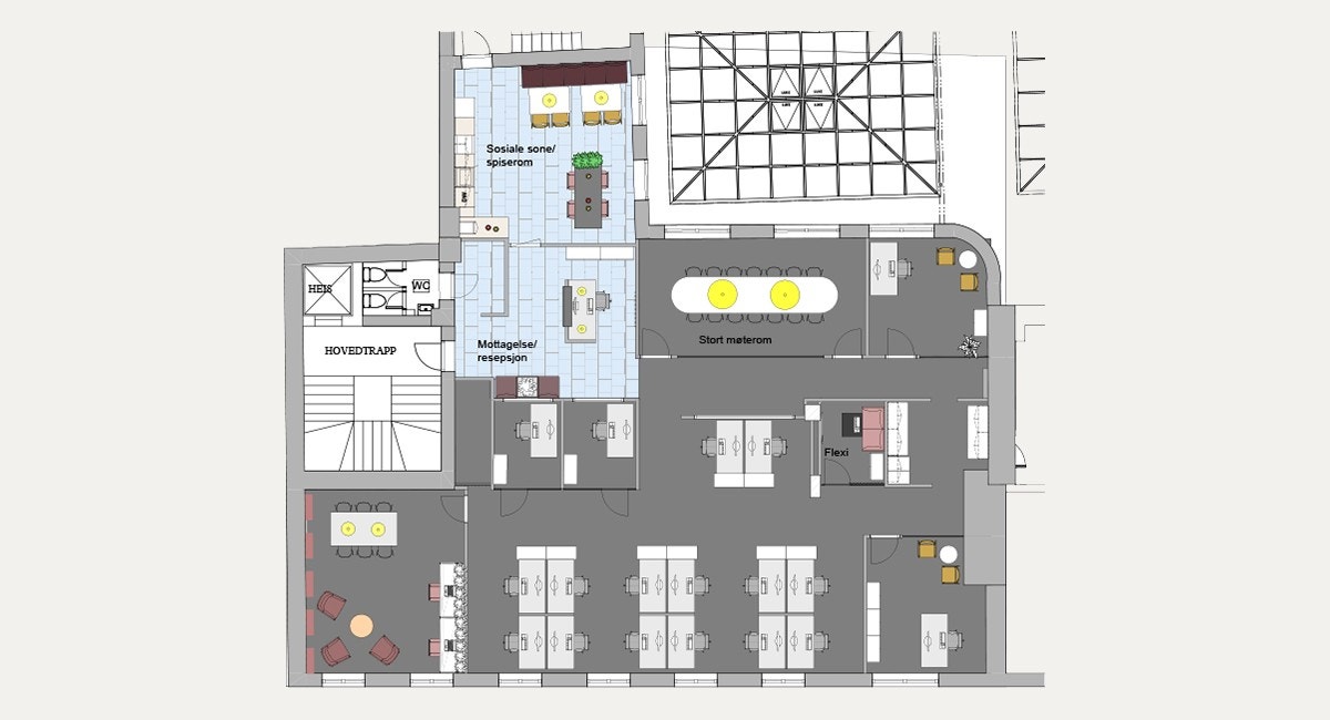 Plantegning 4. etasje - eksisterende løsning Galleribilde