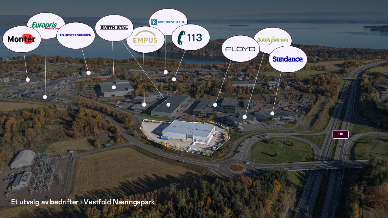 Eiendommen ligger i et veletablert næringsområde langs E18 Galleribilde