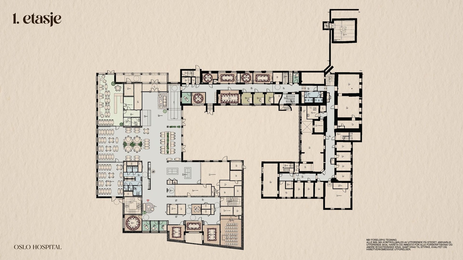 Oslo Hospital. Plantegning 1 etasje. Galleribilde