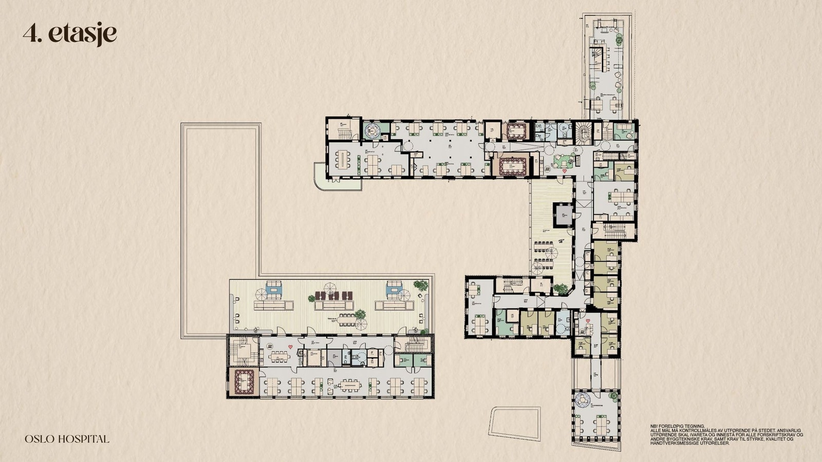 Oslo Hospital. Plantegning 4 etasje. Galleribilde