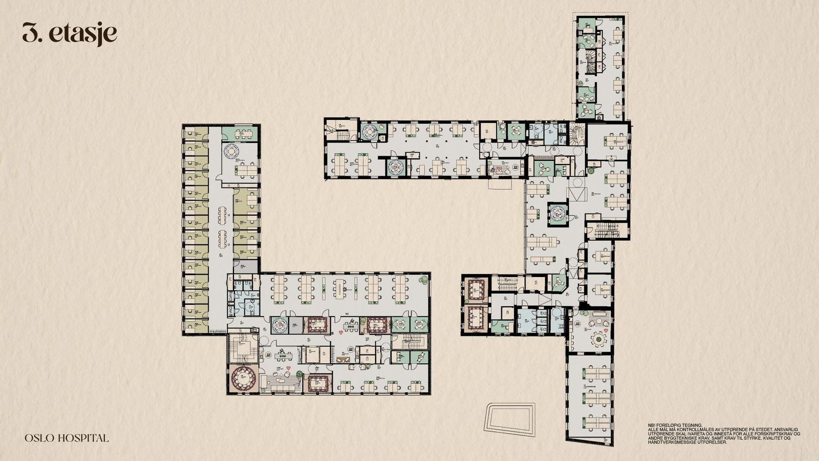 Oslo Hospital. Plantegning 3 etasje. Galleribilde