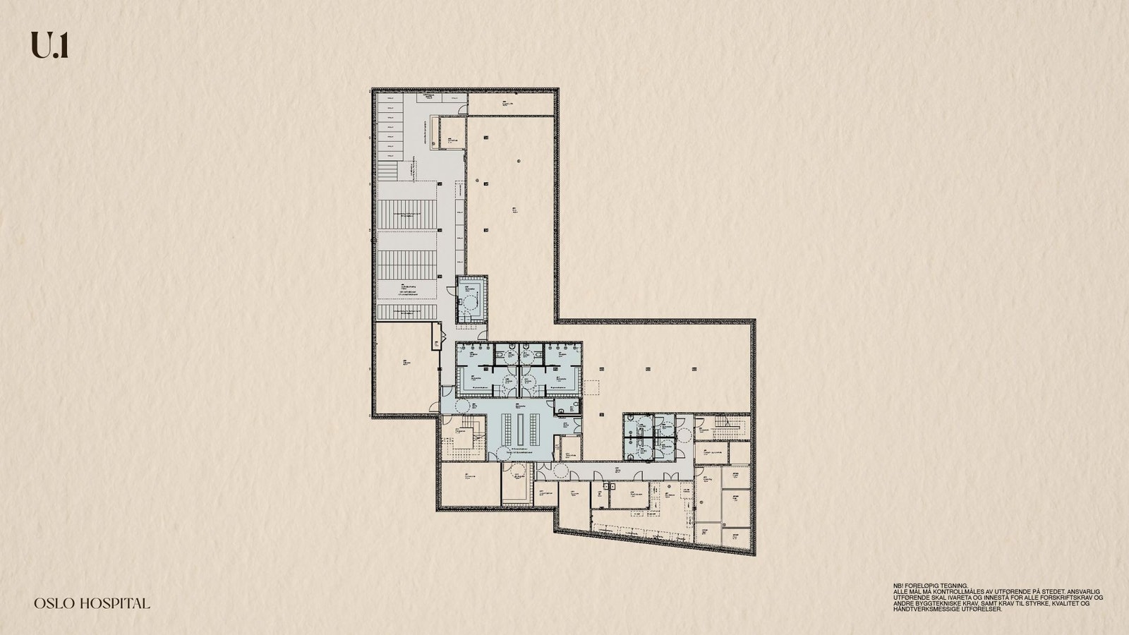 Oslo Hospital. Plantegning U1 Galleribilde