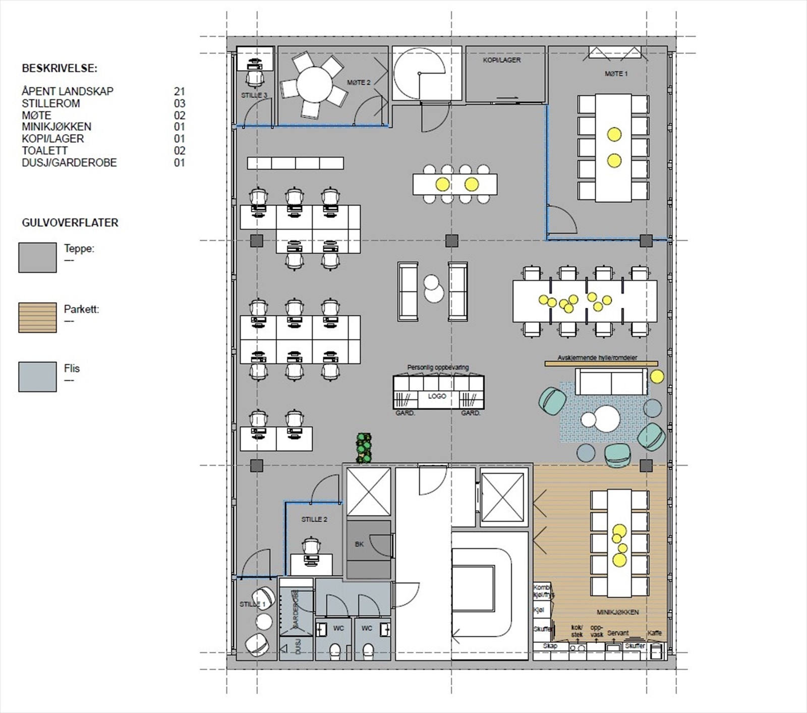 Planskisse - møbleringsplan - 2. etg. Galleribilde