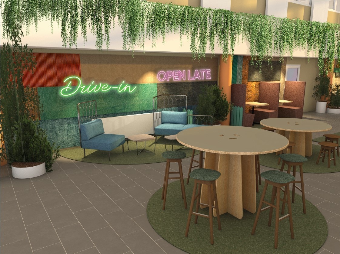 Møbleringen og inndelinger er fleksibelt med hensyn til også å kunne bruke atriumet som et auditorium. Galleribilde