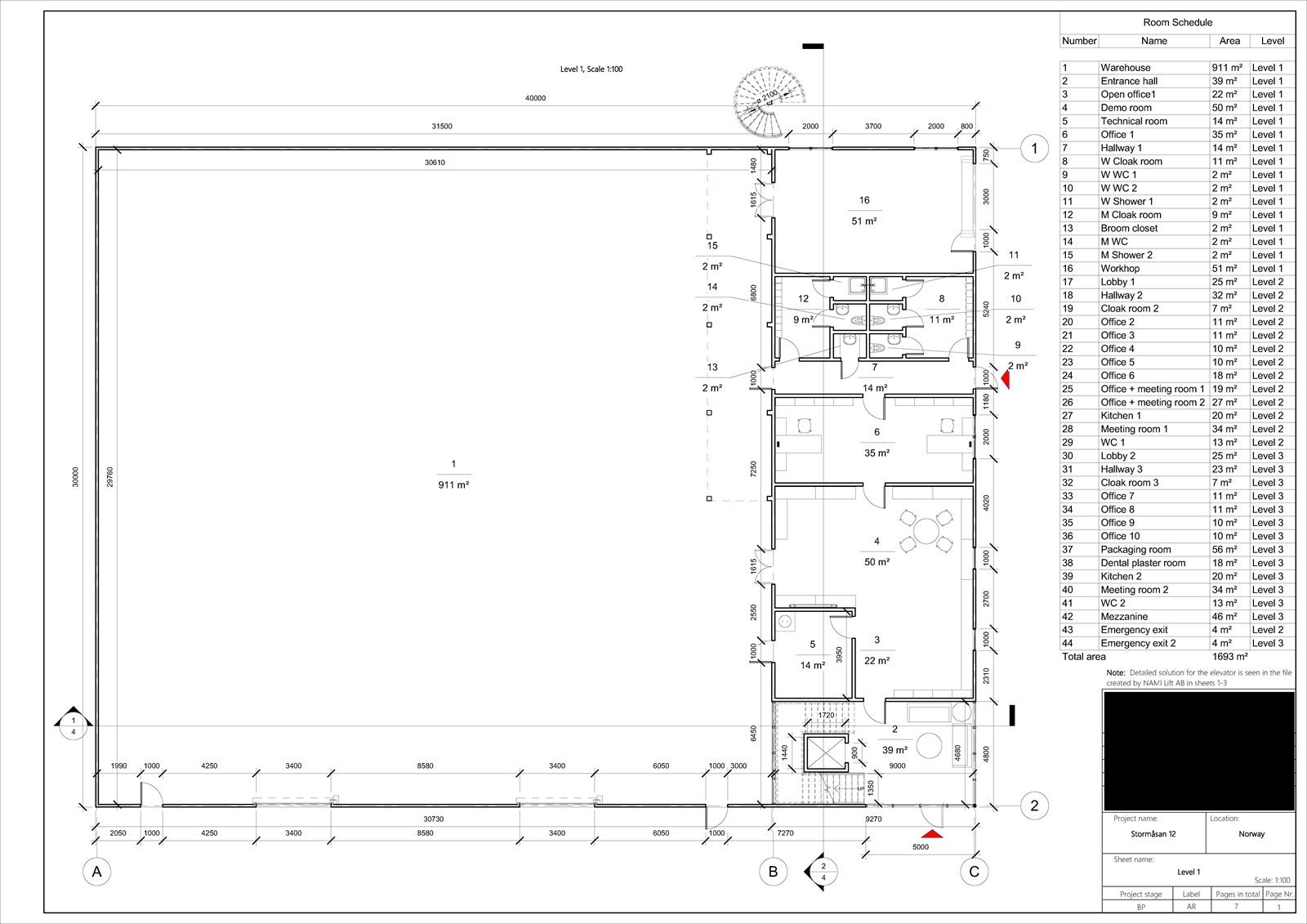 Plantegning 1. etasje Galleribilde