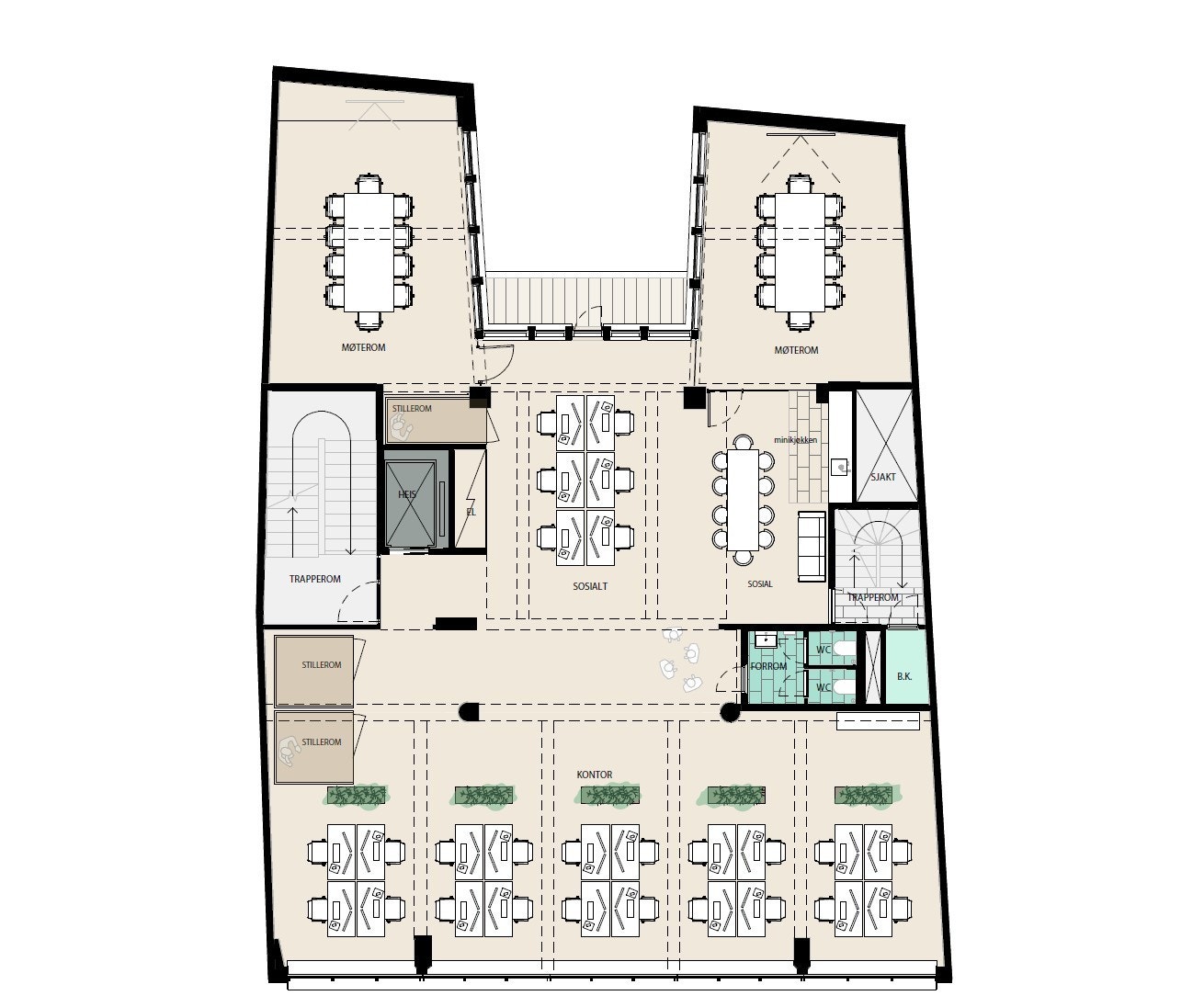 Typisk etasjeplan - utkast planløsning. Galleribilde