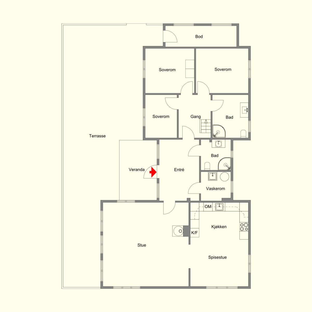 Hytten har en god planløsning med stue og kjøkken i en Galleribilde