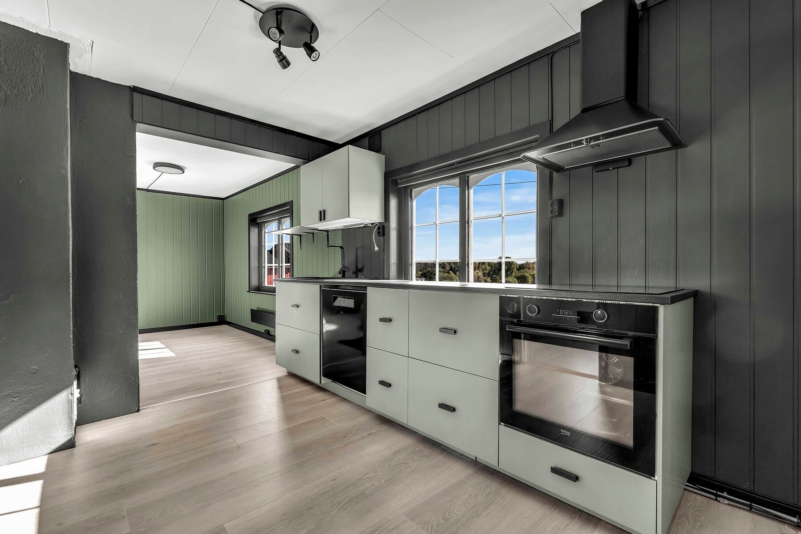 Nyere kjøkken med hvitevarer Galleribilde