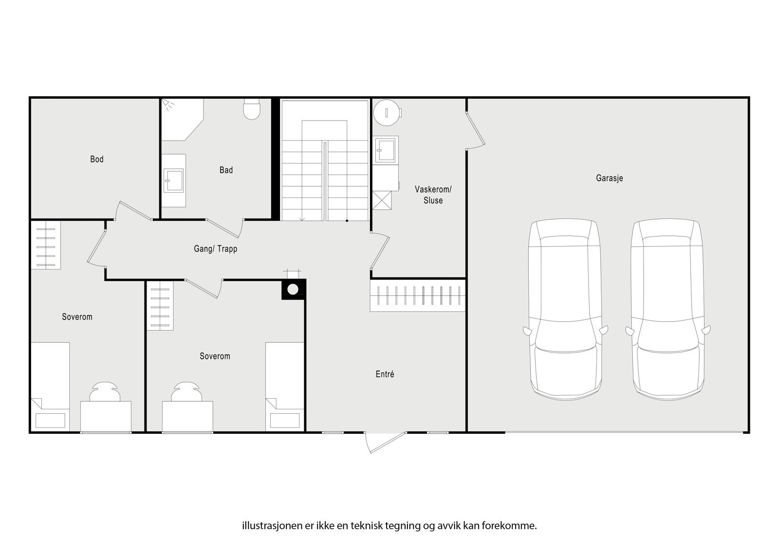 Stor garasje med inngang til vaskerom Galleribilde