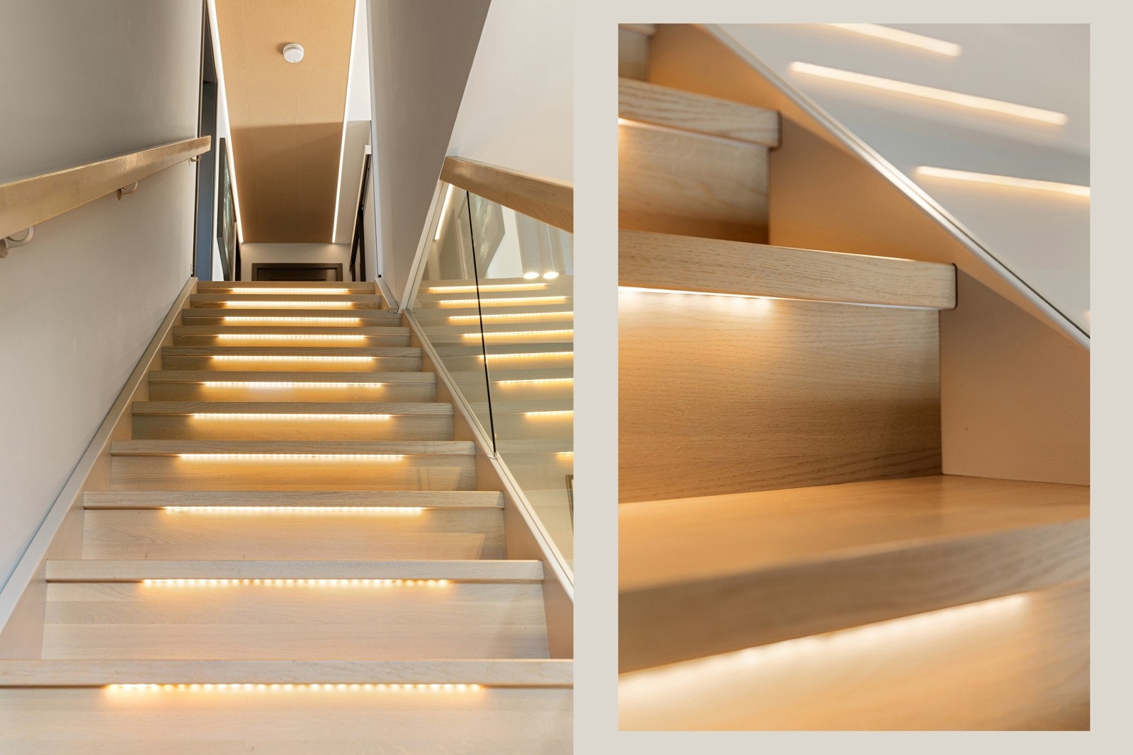 1. etasje: Meget flott trapp i ask med 4 innebygde skap, produsert av Hagen trapp. Innfelte ledlys som dimmes trinnvis når man går opp og ned trappen. Galleribilde