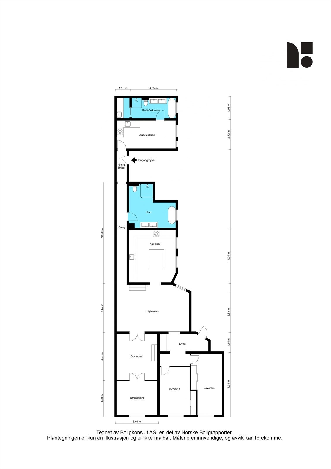Alternativ plantegning med hybel og ekstra soverom Galleribilde