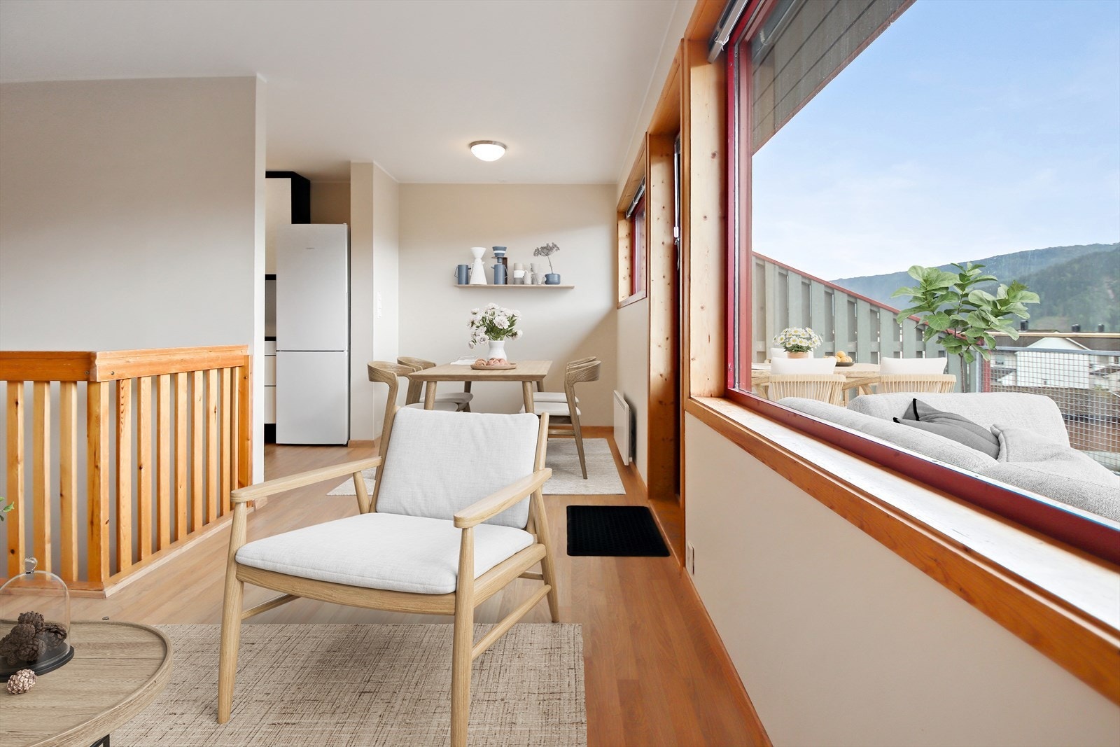 Stue/kjøkken i halvåpen løsning. (Bildet er møblert digitalt) Galleribilde