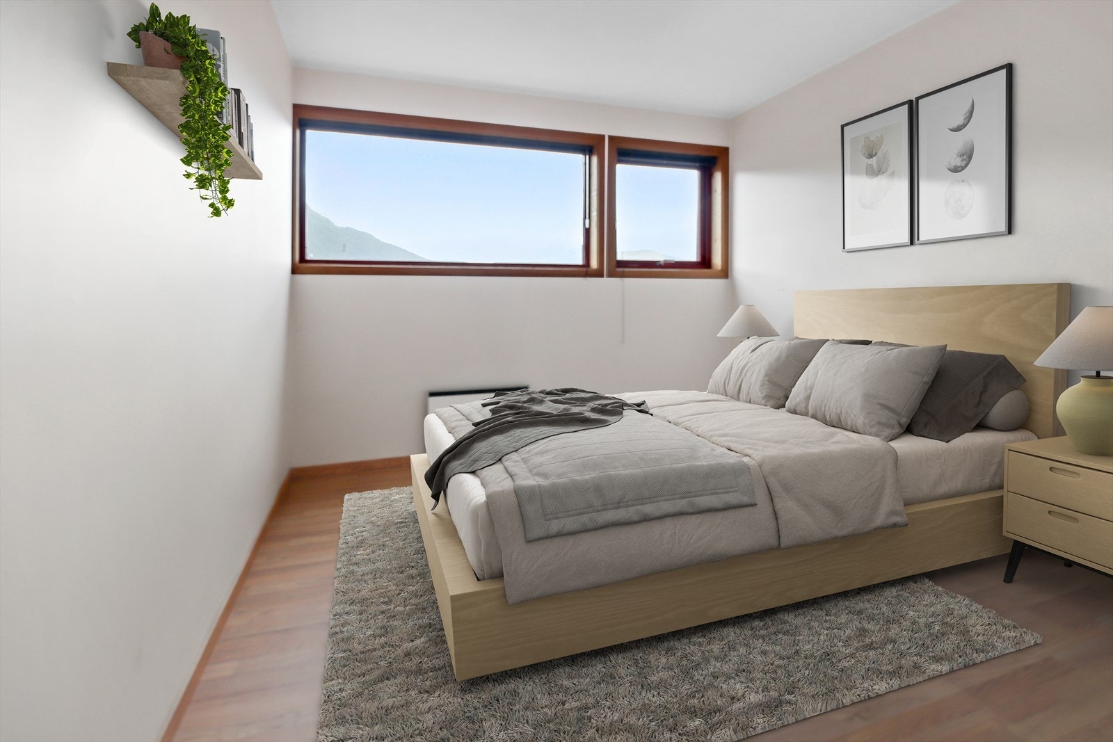 Det er 2 soverom i underetasjen. (Bildet er møblert digitalt) Galleribilde