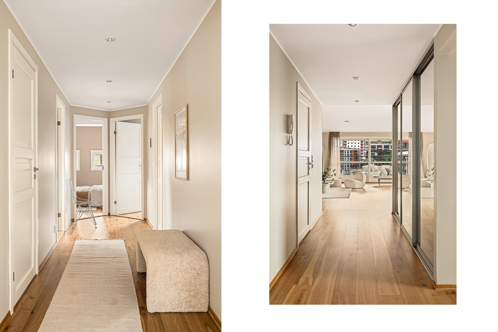 Det første som møter deg er en lys og romslig entré med en stor, speilbelagt skyvedørsgarderobe som gir rikelig med plass til oppbevaring av yttertøy og sko. Galleribilde