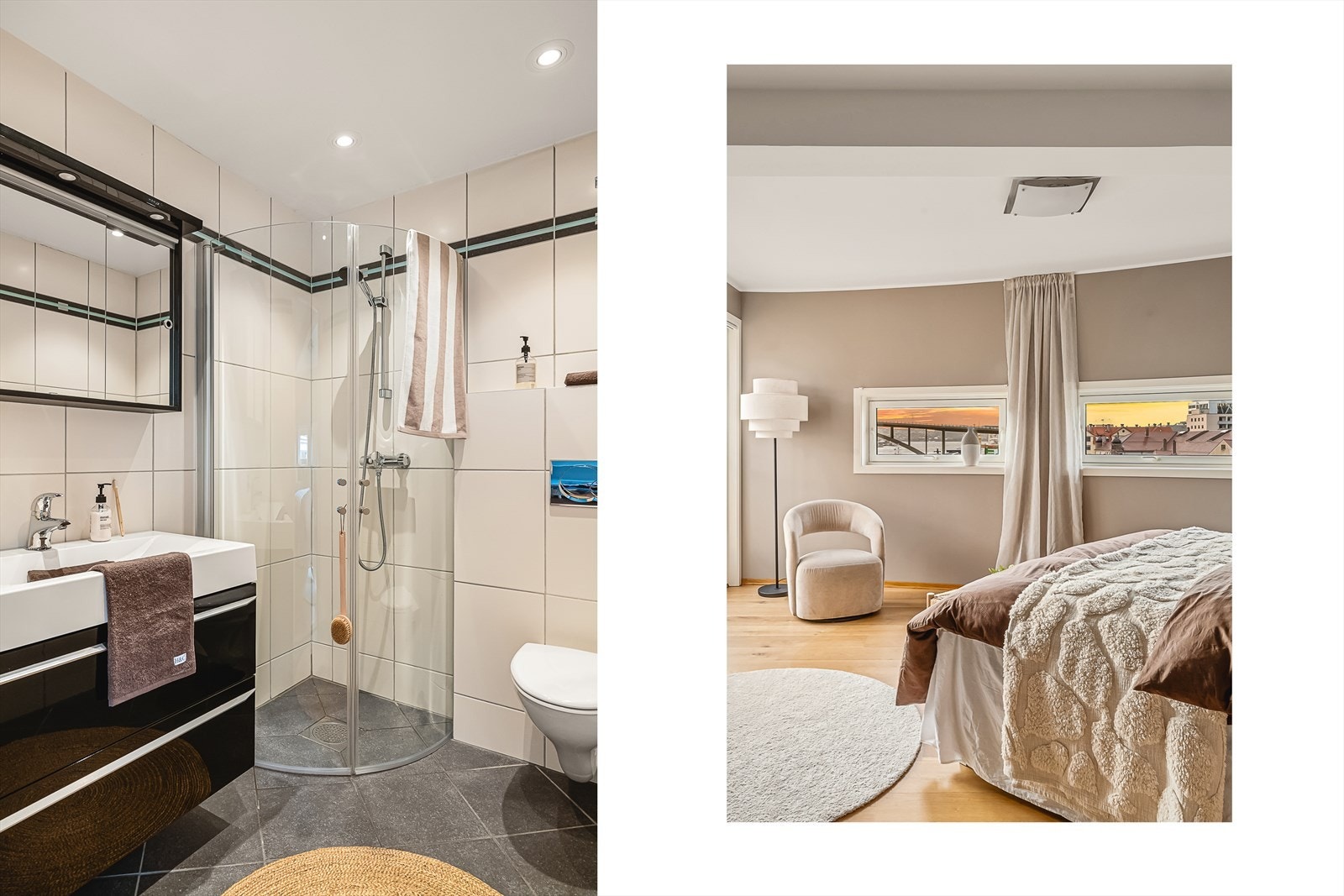 Soverommet har eget ensuite baderom. Helfliset i fine fargetoner og har behagelig gulvvarme. Galleribilde