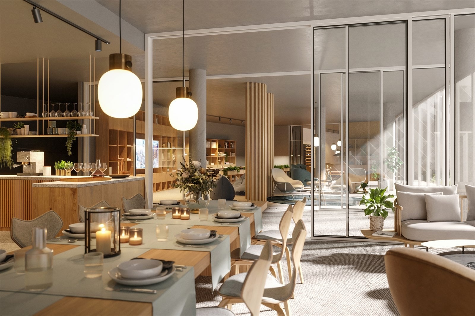 Beboere i Soltunet disponerer et felles selskapslokale med storkjøkken - perfekt plass for store og små begivenheter - illustrasjon. Avvik vil forekomme Galleribilde