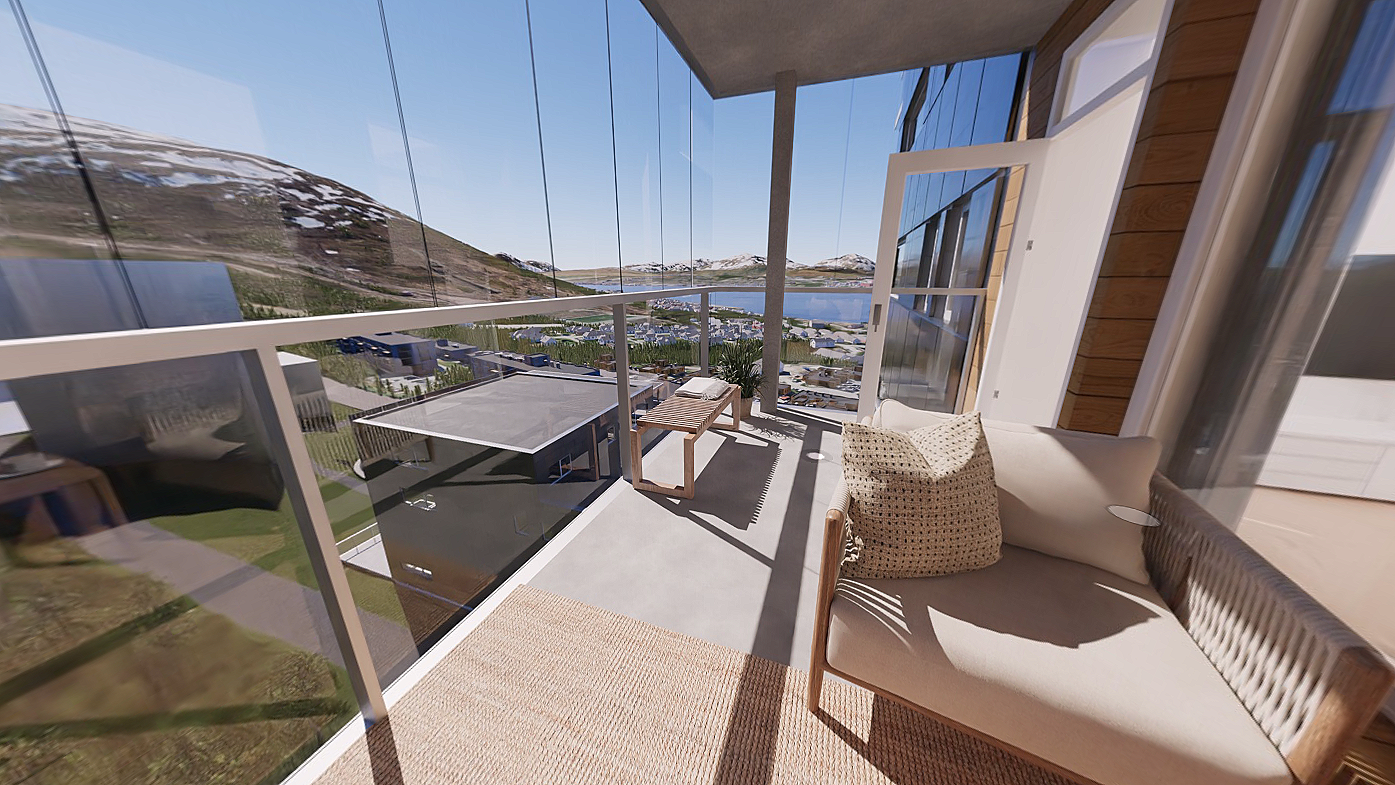 Fin utsikt fra solrik innglasset balkong Galleribilde