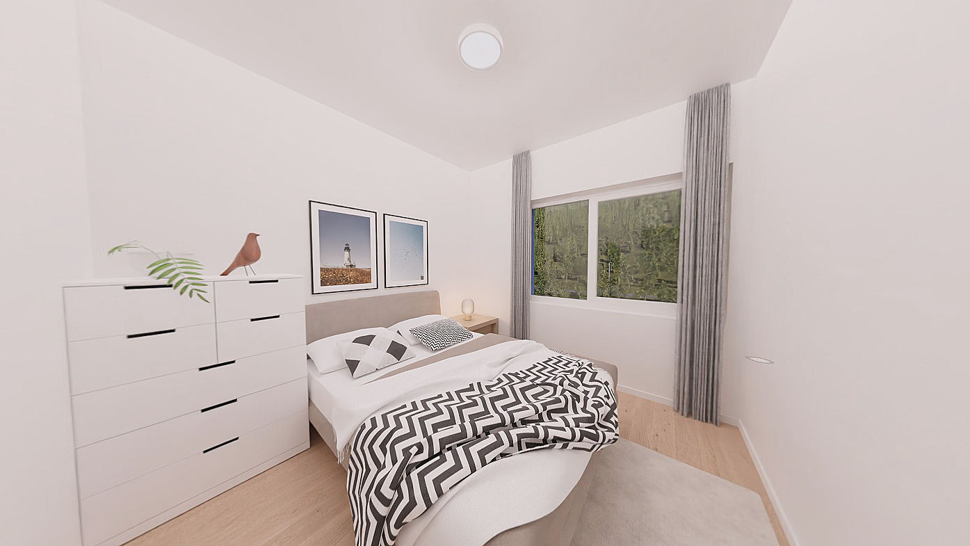 Soverom med vindu mot stille side Galleribilde