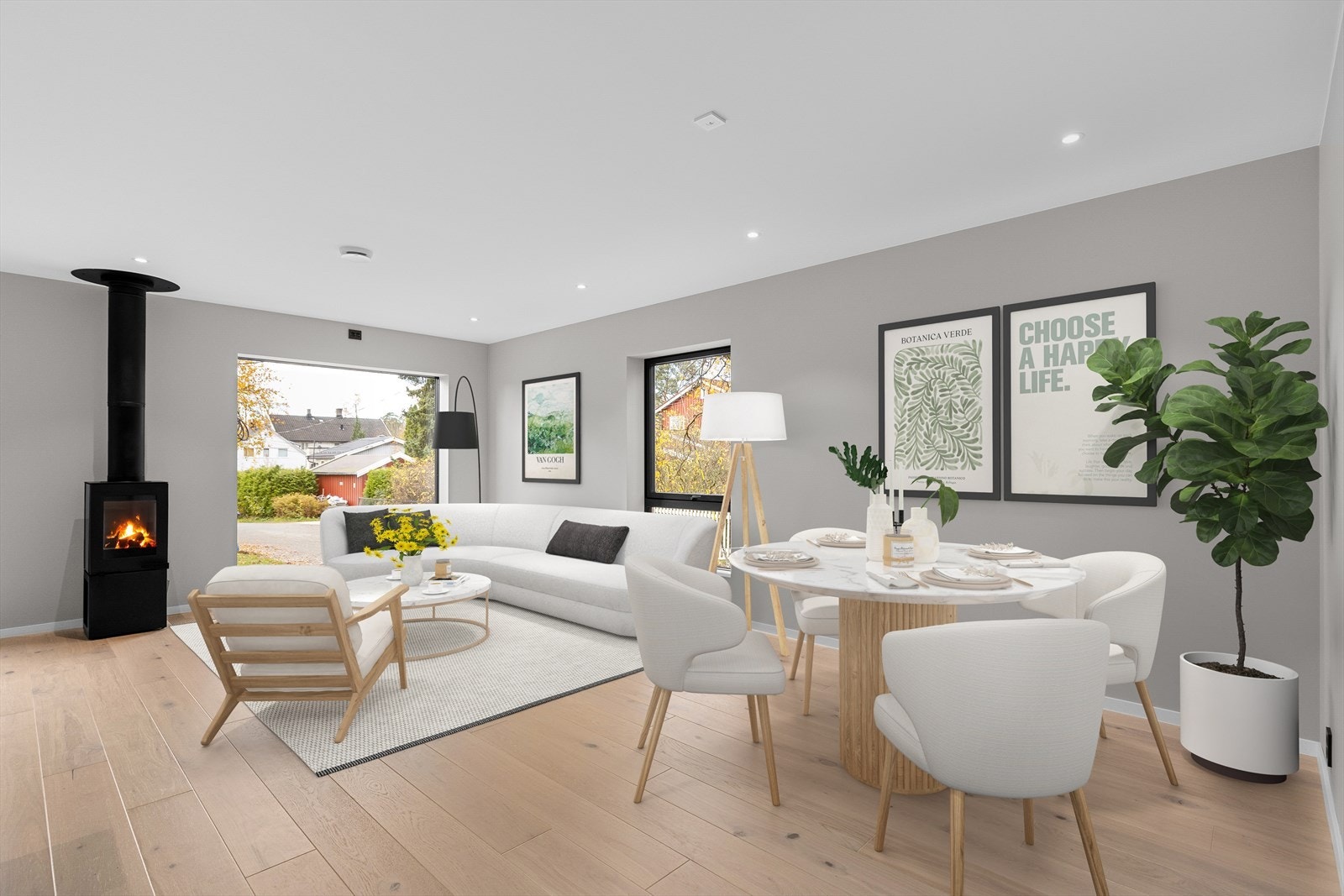 Stuen innredet med digital styling. Galleribilde