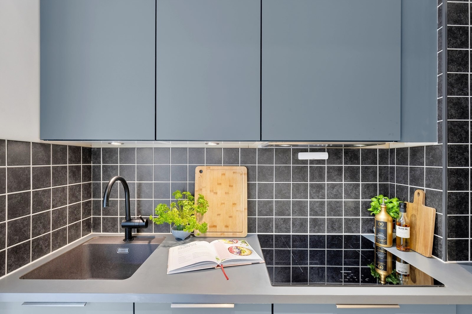 Her kan man tilbrede gode måltider under godt belyst kjøkkenbenk. Galleribilde