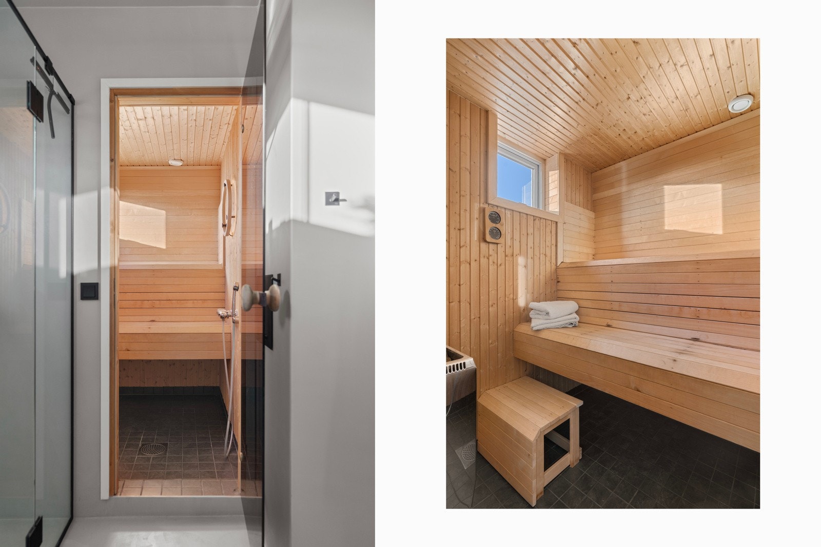 I tilknkytting til badet har du badstue med innlagt vann, hånddusj og LED-lys.