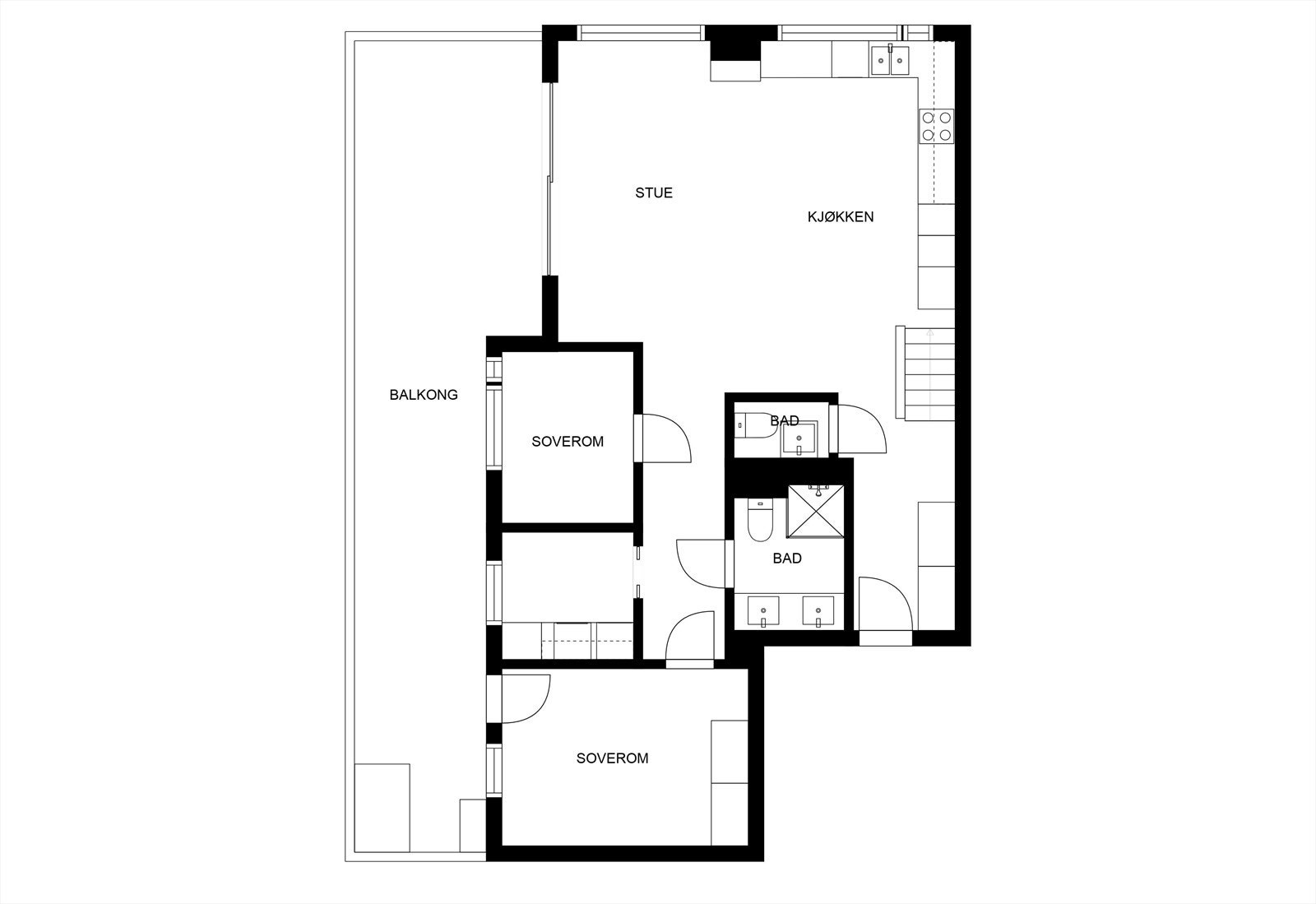 Leiligheten går over to etasjer. Vi starter med hovedetasjen Galleribilde