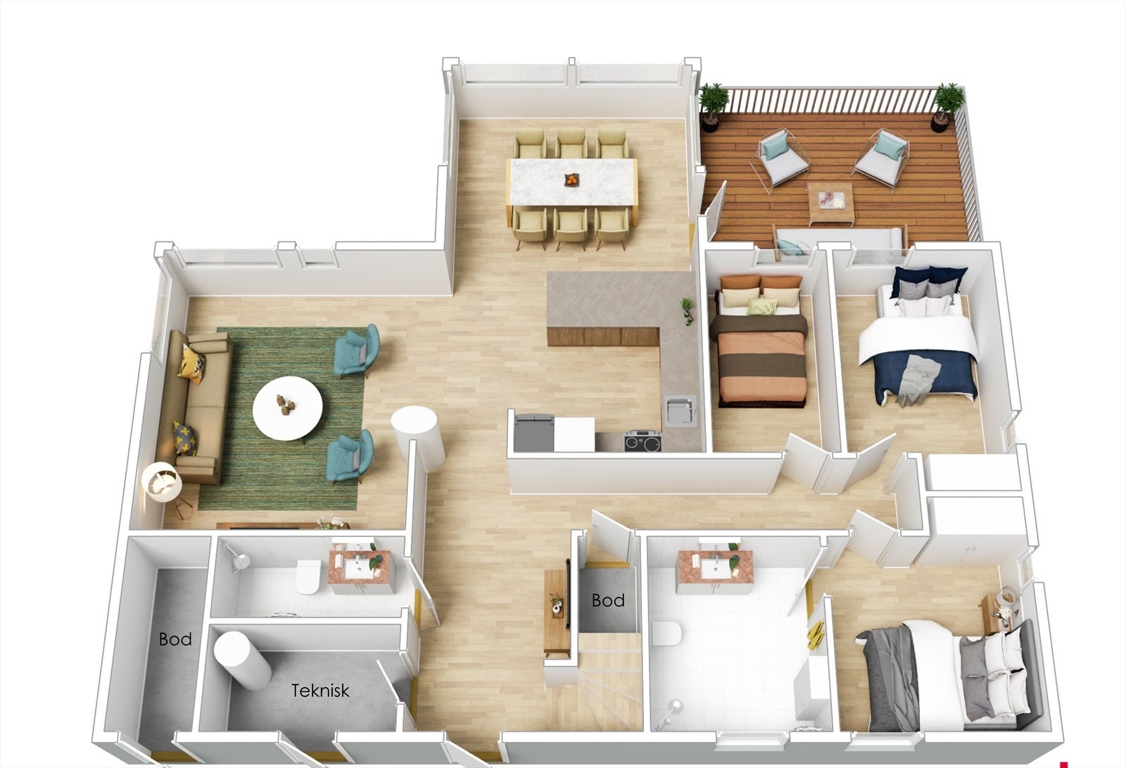 - 3D tegning 1. etasje - Galleribilde