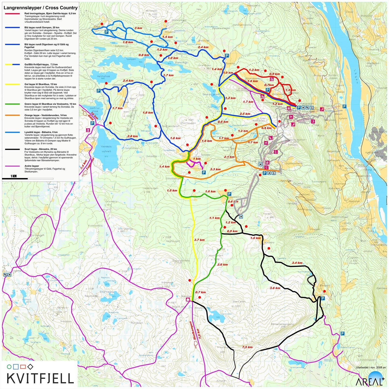 Det er også meget gode muligheter for fine langrennsturer på Kvitfjell. Langrennsnettet er på ca 600 km. Galleribilde
