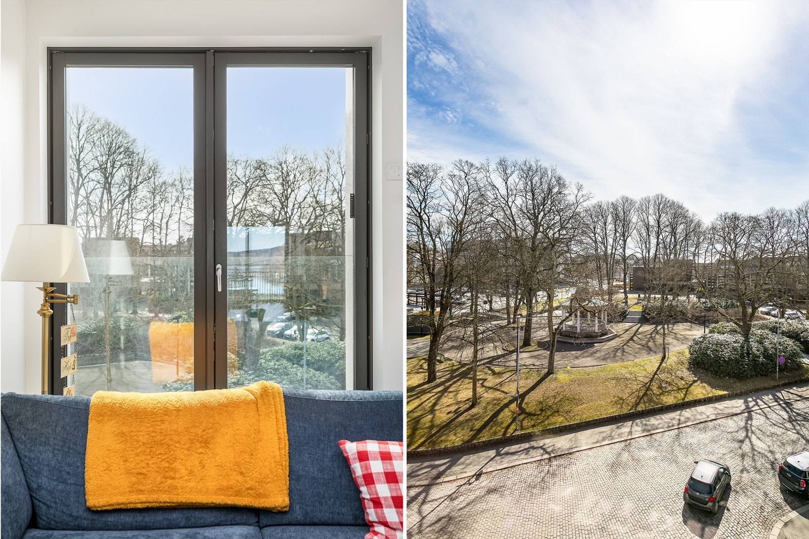 Flere vertikalstilte vinduer fyller stuen med solstråler og byr på utsyn til den fine Rådhusparken. Ett av stuens vinduer kan åpnes med dobledører mot fransk balkong. Galleribilde