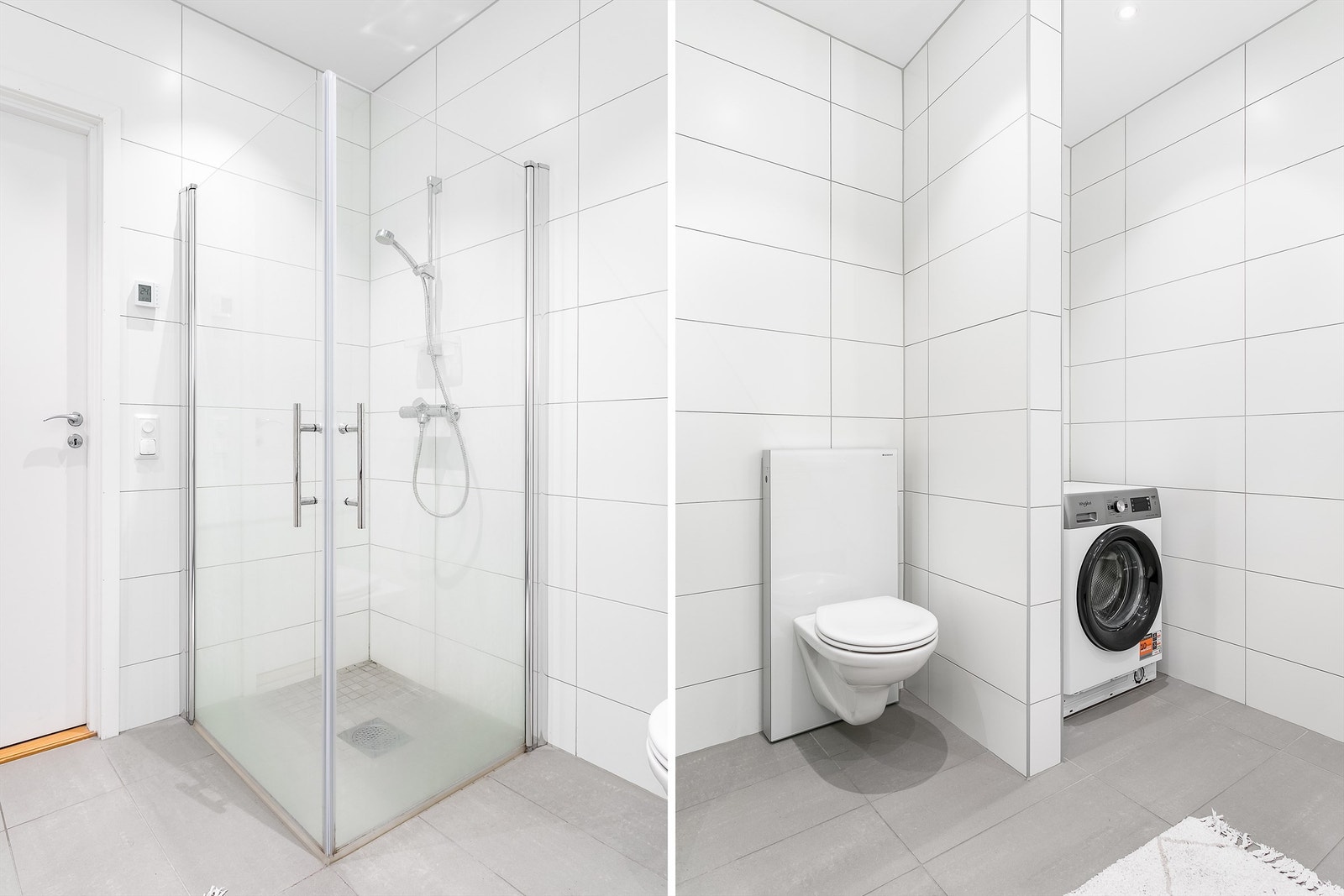 Vaskesøyle kan plasseres i dedikert nisje innerst på badet, lite fremtredende og samtidig lett tilgjengelig. Galleribilde