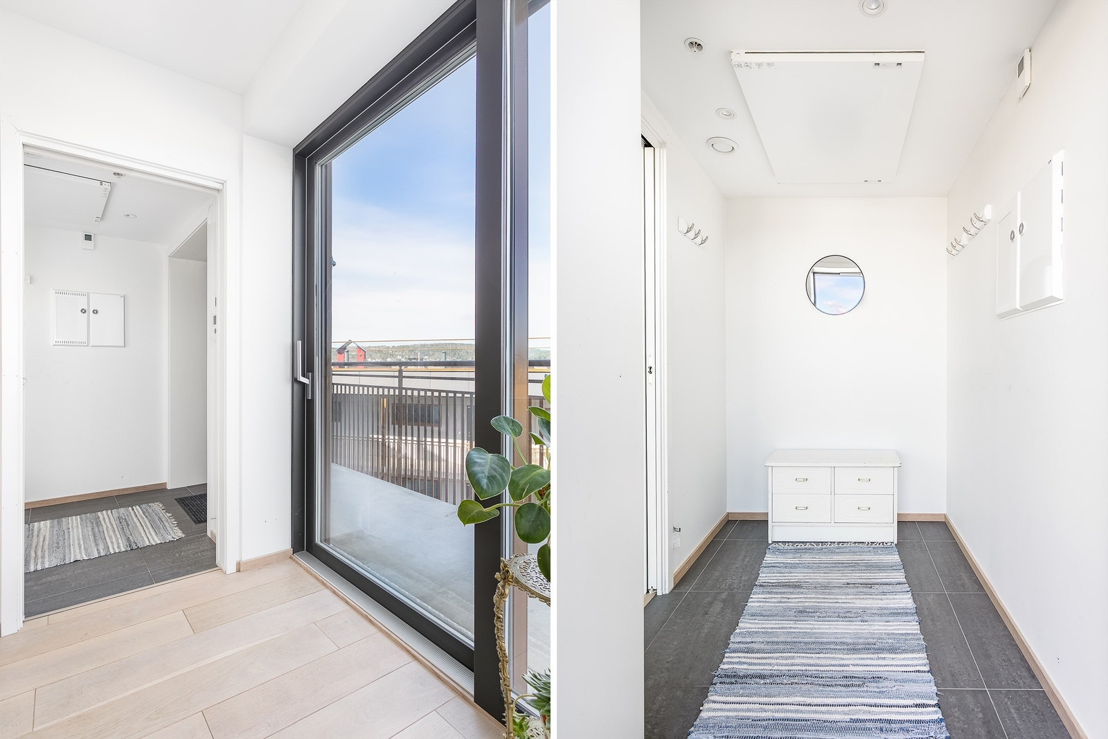 I entreen er gulvet utført med en robust og praktisk overflate av fliser. Galleribilde