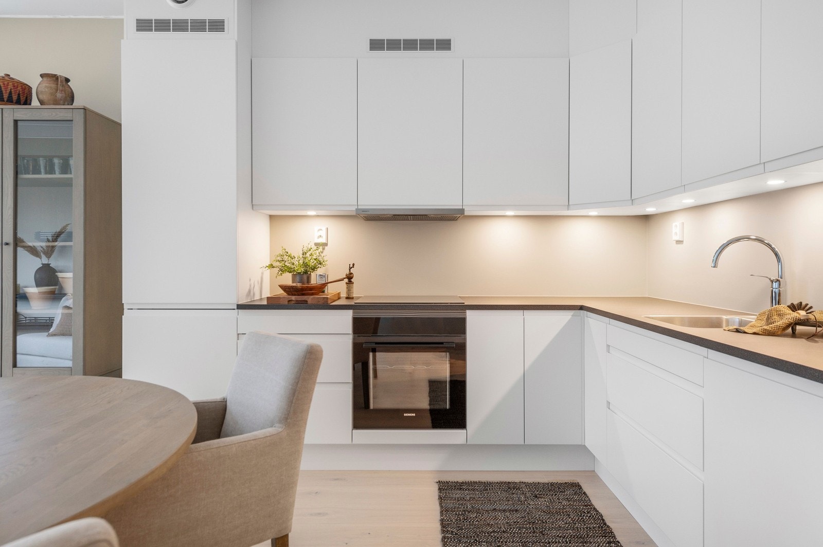 Her er det stekeovn, induksjonstopp, kombiskap og oppvaskmaskin. Galleribilde