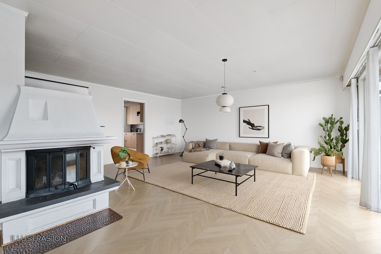 Stor og lys stue - (Digitalt oppusset/ stylet bilde) Galleribilde