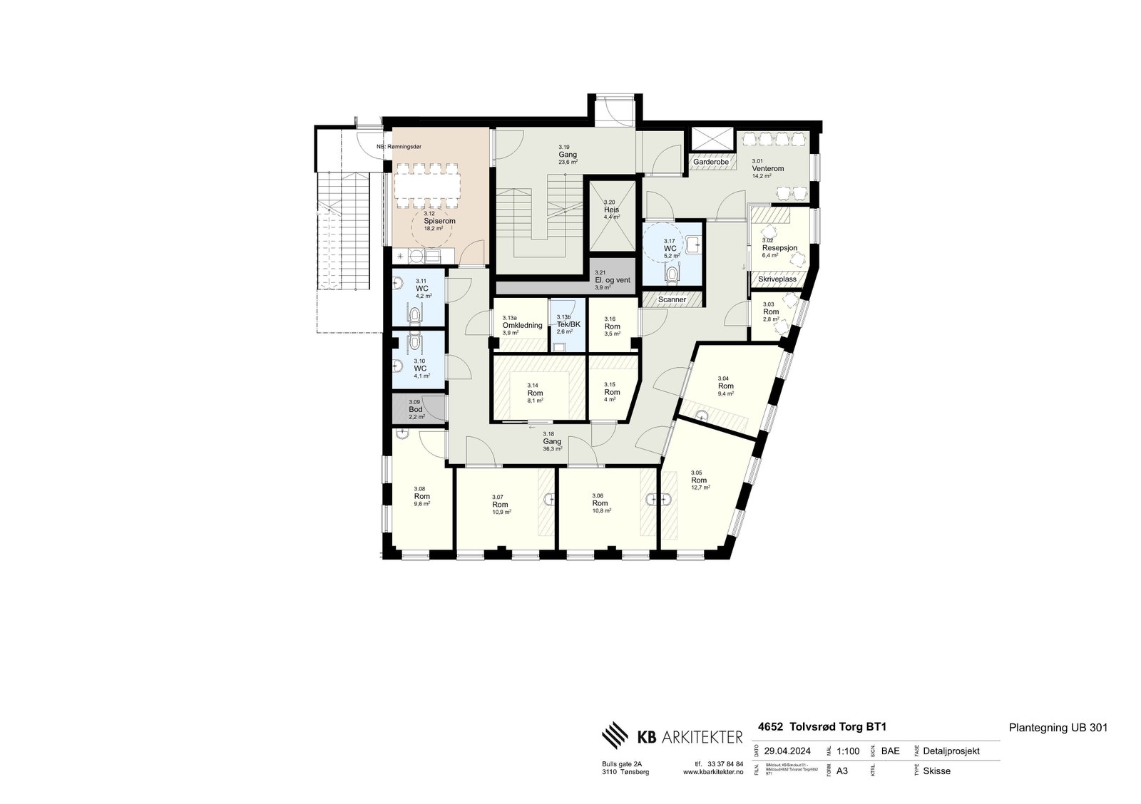 Eksempel på plantegning 3 etg. Galleribilde