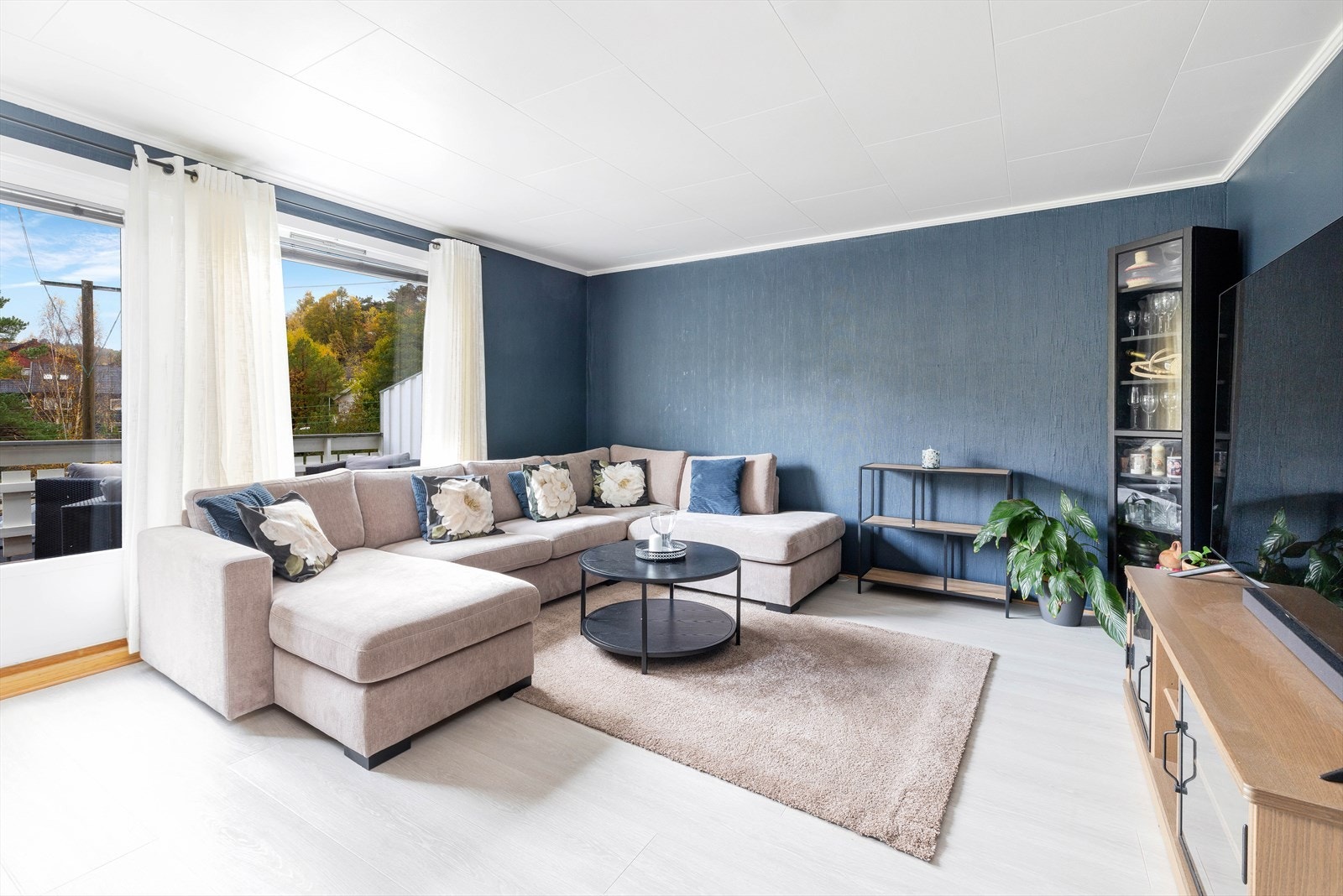 Nymalt pen stue med dør til terrasse Galleribilde