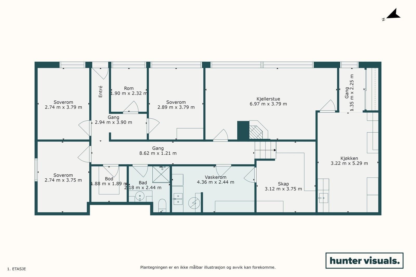 Slik ser planløsningen av underetasjen ut. Galleribilde