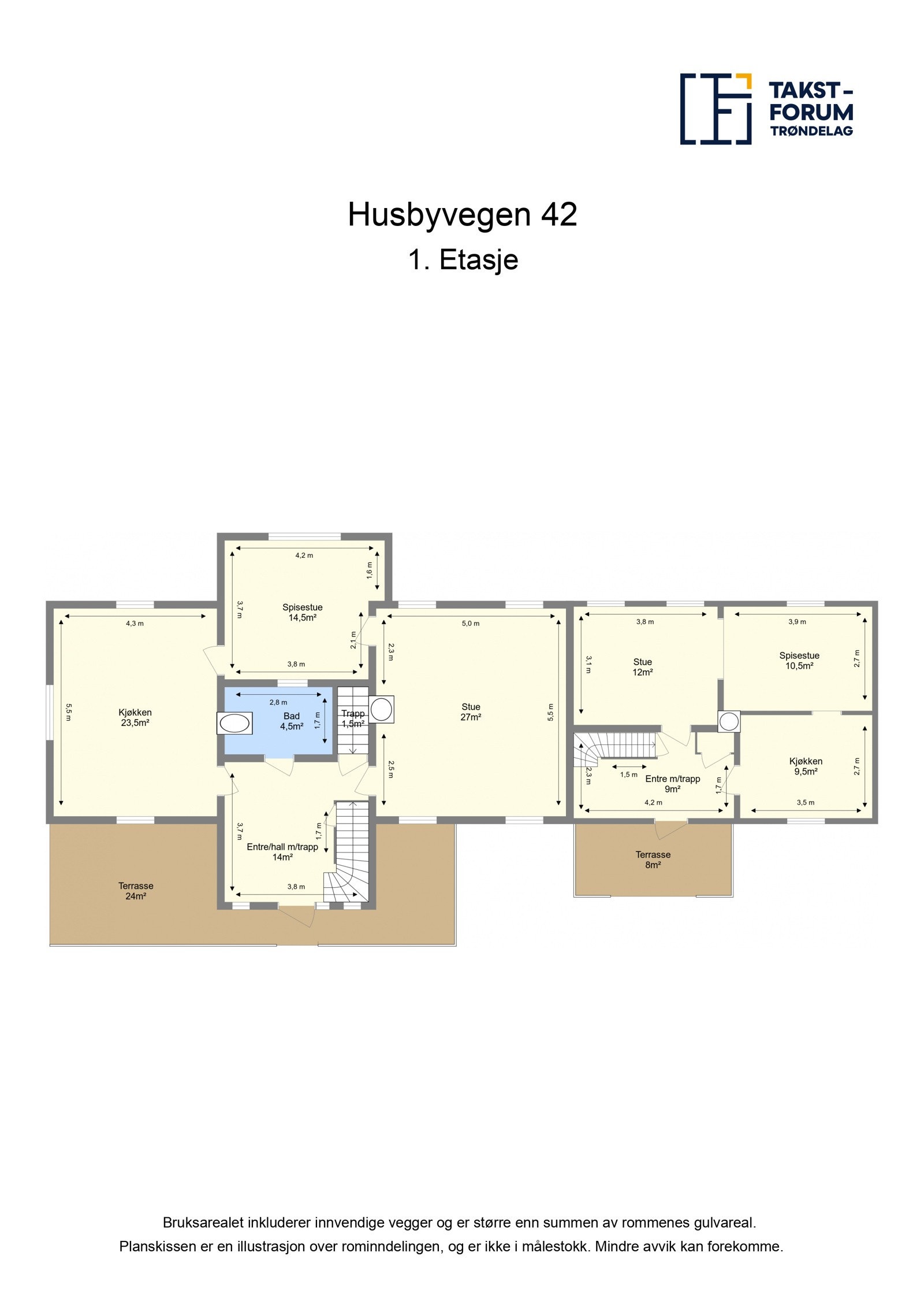 Plan våningshus 1. etasje Galleribilde