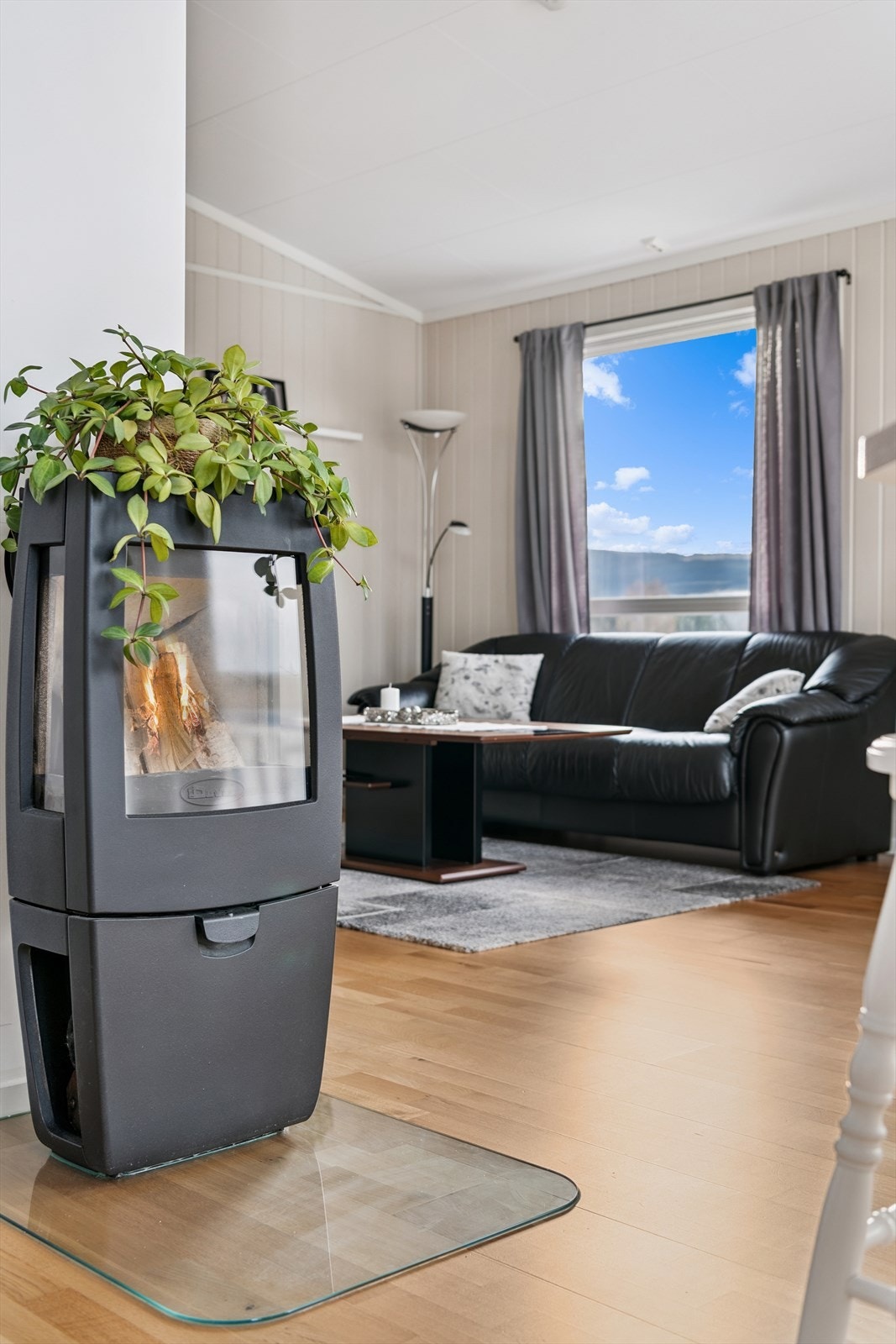 En vedovn sørger for effektiv oppvarming og en behagelig atmosfære i stuen. Galleribilde