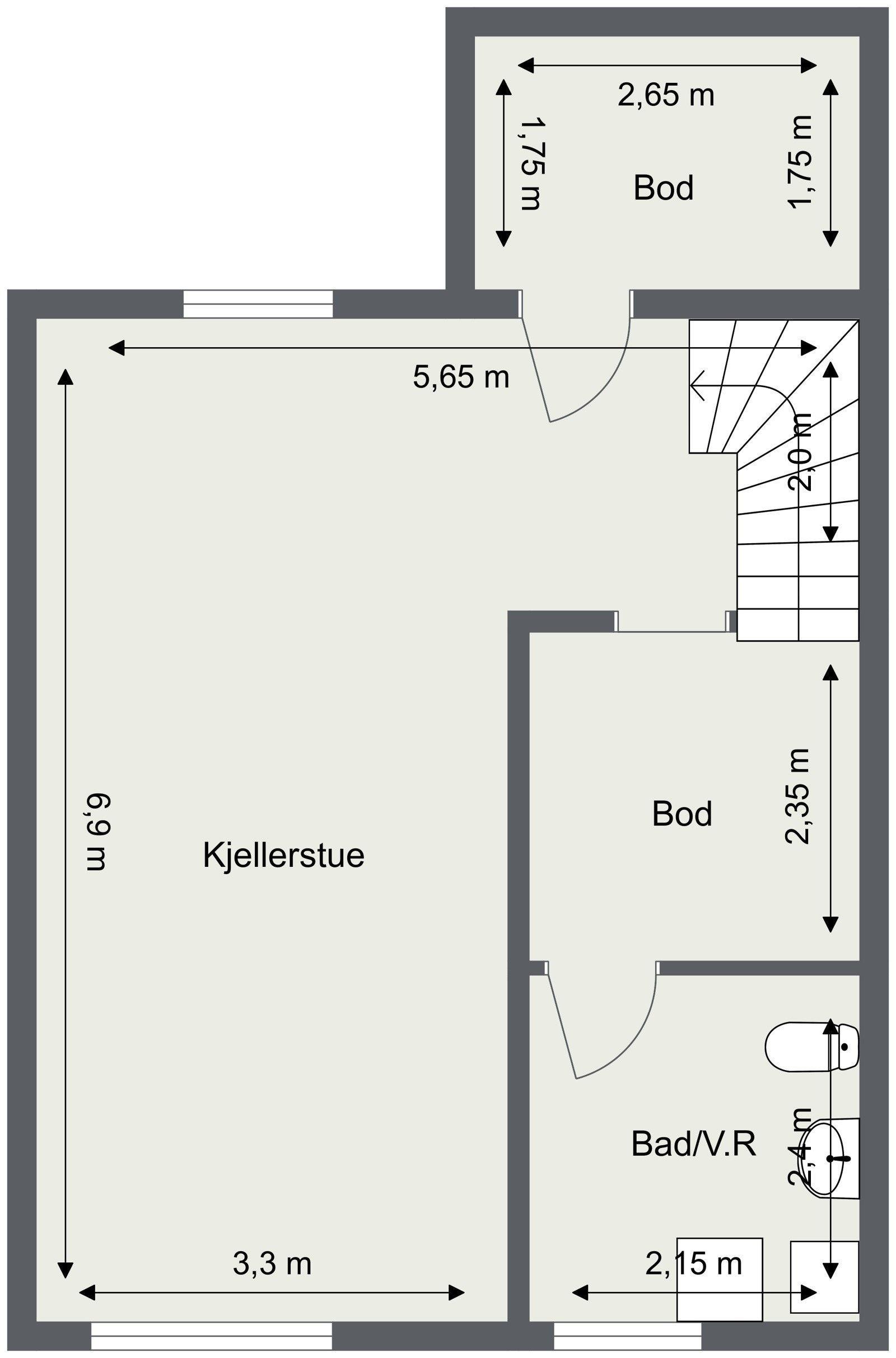 Skisse med mål - U. etg. Galleribilde