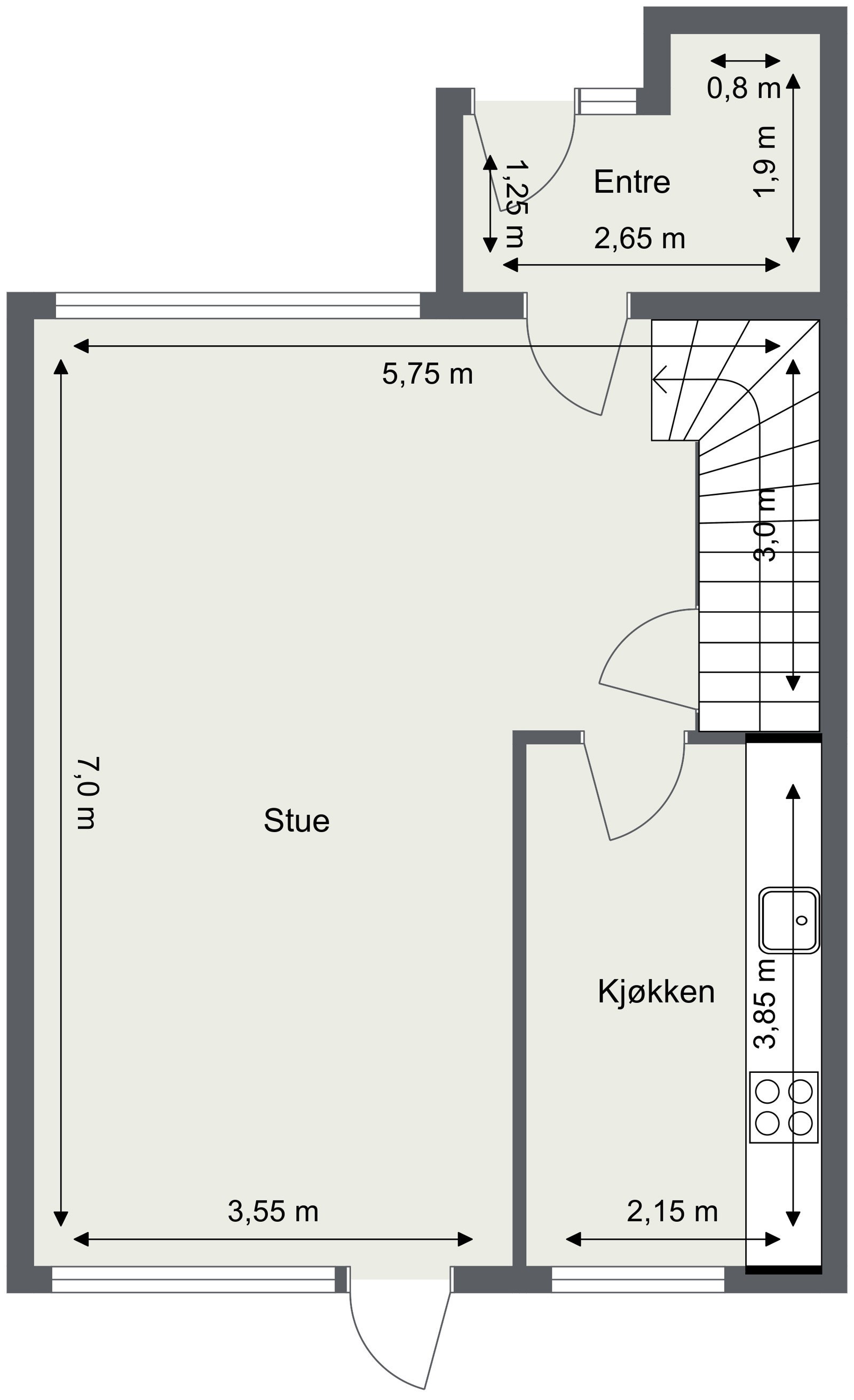 Skisse med mål - 1. etg. Galleribilde