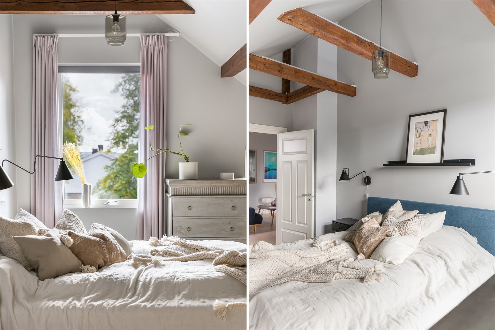 LED-armaturer er montert på trebjelkenes overside for stemningsfremmende belysning. Galleribilde