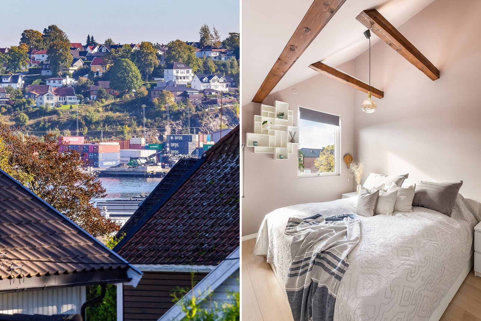 Utsikt mot havna og gløtt av sjøen i Værlebukta. Galleribilde