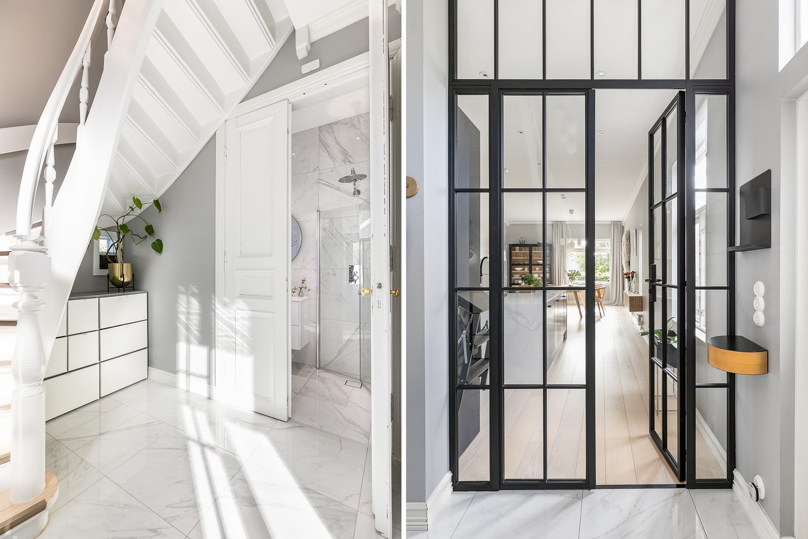 Glassvegger gir en hensiktsmessig inndeling av etasjens rom, uten å bryte den visuelle forbindelsen. Galleribilde