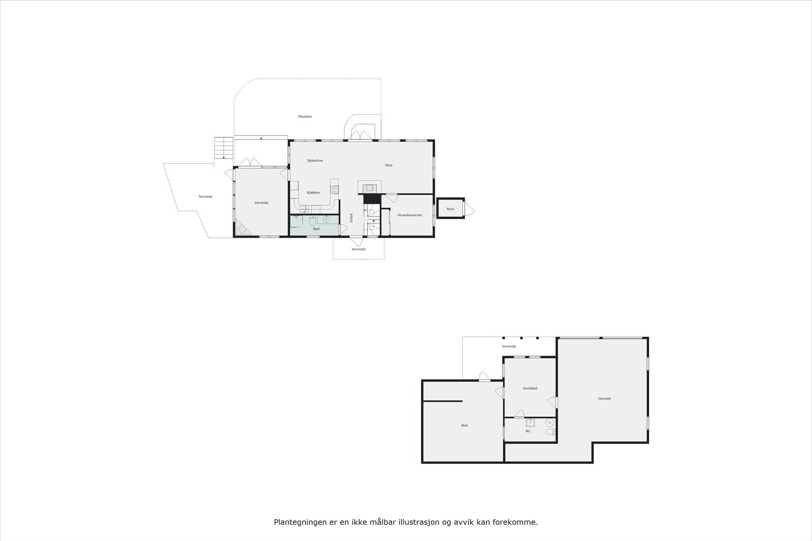 Plantegning 1.etasje hovedbolig og 1.etg garasje Galleribilde