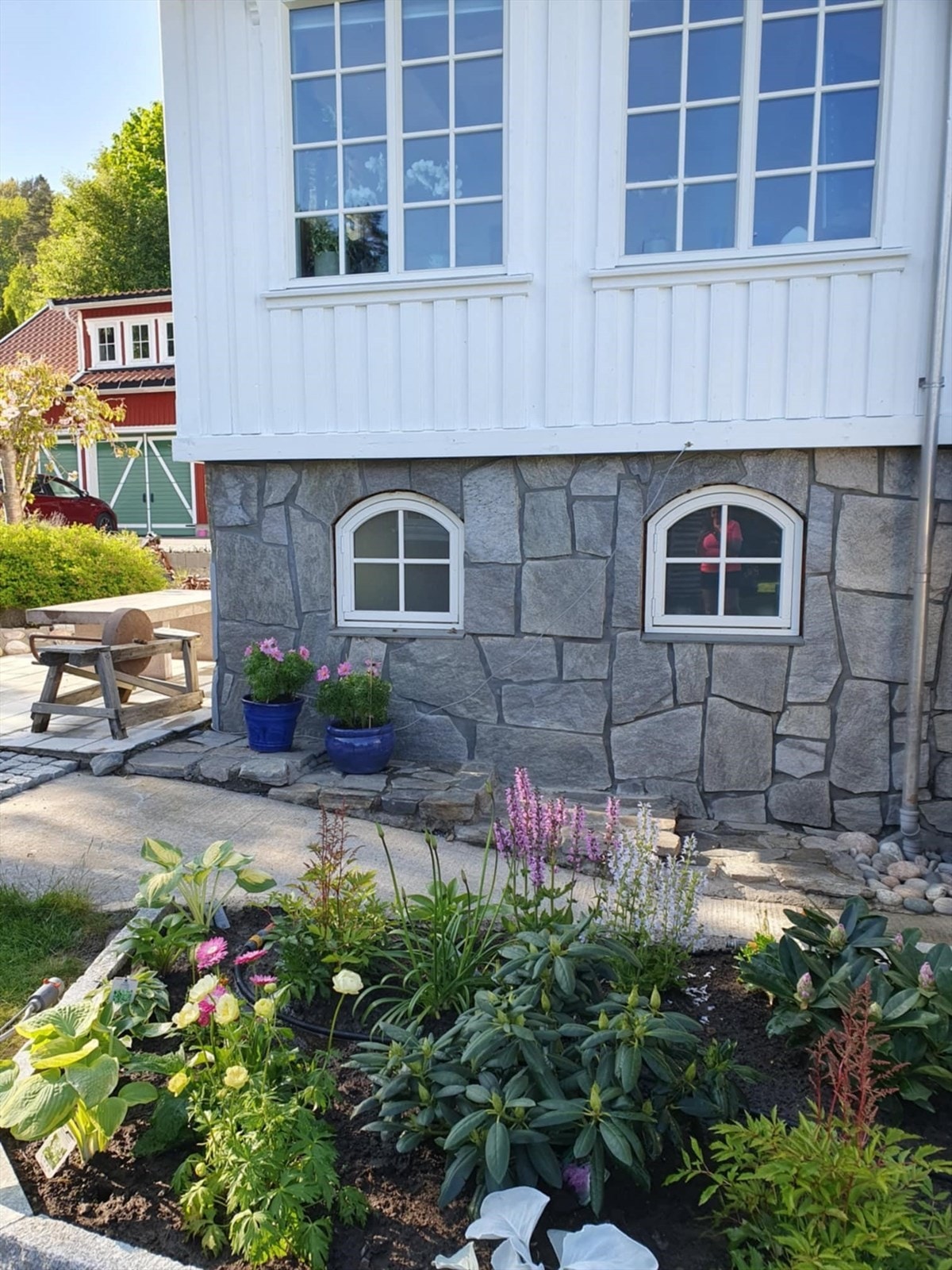 Det bugner av flotte blomsterbed med stauder og busker. Galleribilde