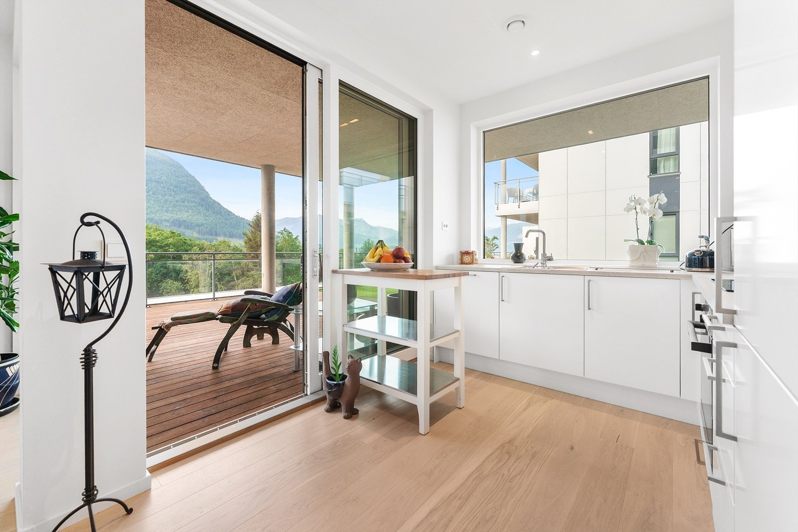 Utgang til stor terrasse frå kjøkkenet Galleribilde